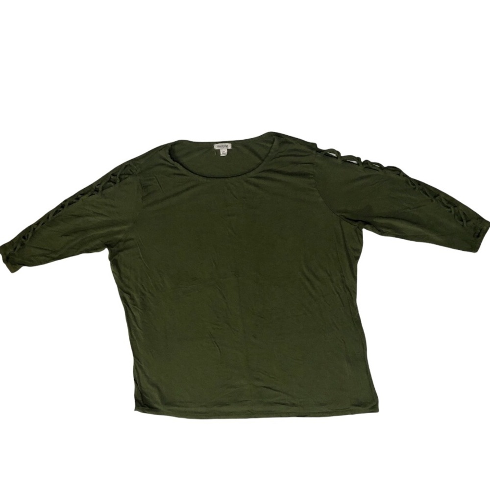 Westport Women’s Size 2X Blouse Shirt Top Green Cut Out 3/4 Sleeves EUC
